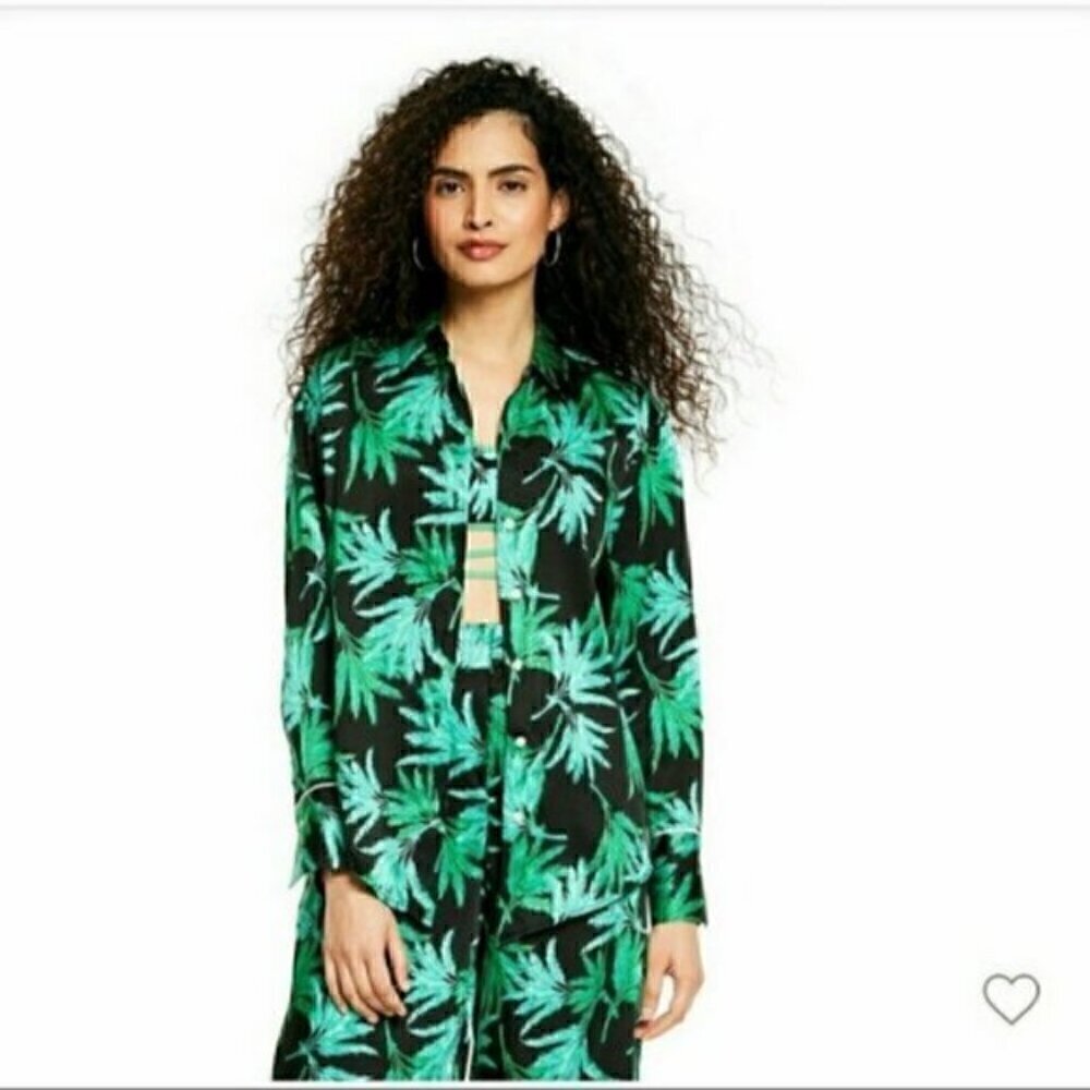 Fe Noel x Target Palm Print Long Sleeve Button Down Shirt XS NWT